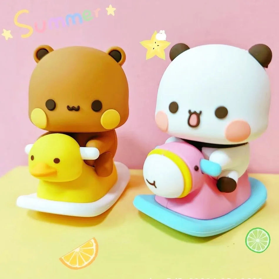 Cute Kawaii Bubu Dudu Panda Bear Figure Cartoon Exciting Bear Miniatures Collectible Animal Toy Doll Ornament Home Derocation Beauty World Shop