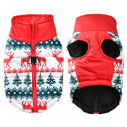 New Year Pet Coat For Christmas Deer Print Dog Jacket With D-ring Waterproof Pets Costume For Small Medium Dogs Bulldog Clothes