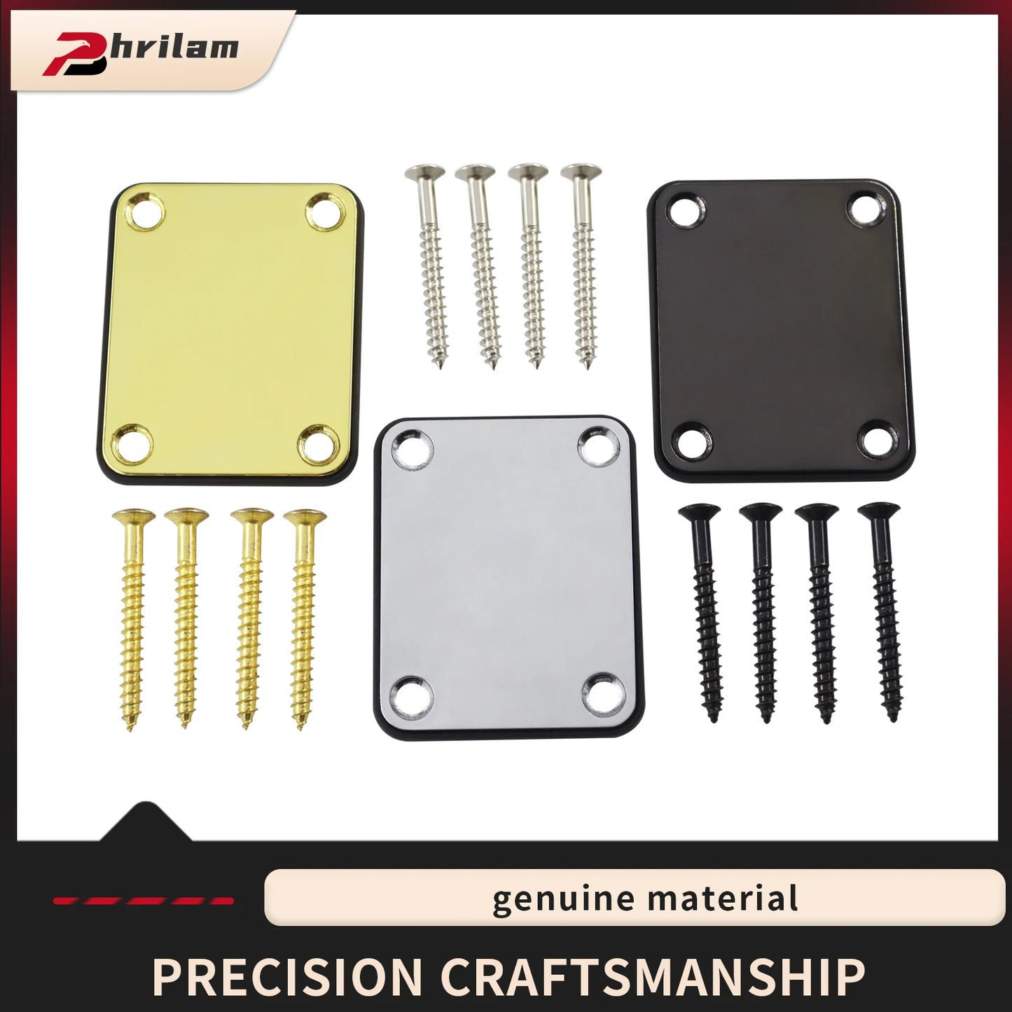 1Set  Bass Guitar Neck Plate,Electric Guitar Neck Joint Connecting Strengthen Plate with Plastic Back Plate & Mounting Screws Beauty World Shop