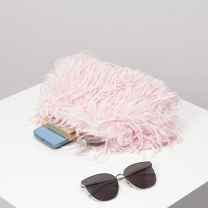 Dopamine-style clip bag, Y2K plush clutch bag, candy-colored women's purse, dinner dress clutch Beauty World Shop