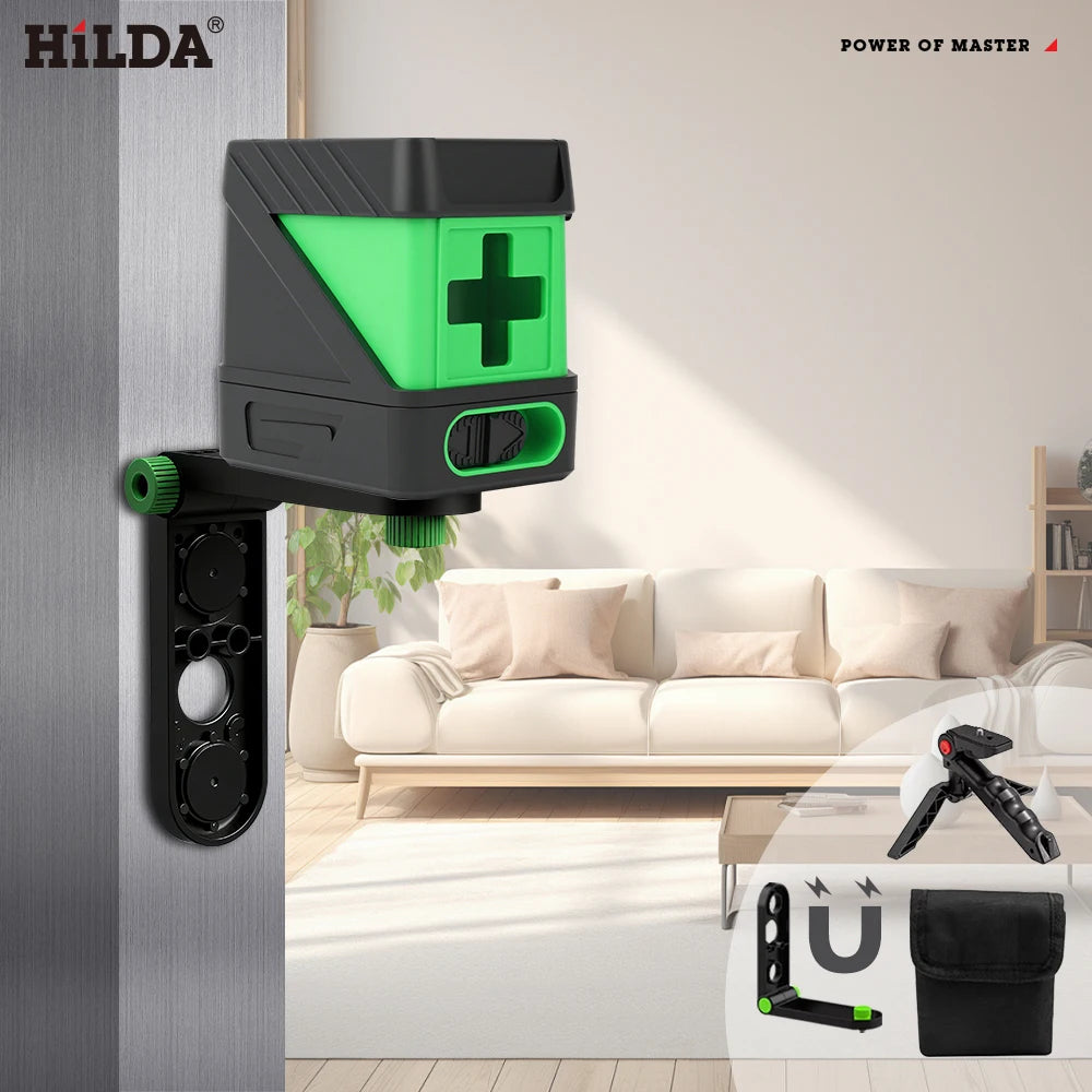 HILDA 2 Lines Laser Level Self Levelling Green Beams Laser Horizontal Vertical Cross Line Mini Laser Level Beauty World Shop