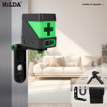 HILDA 2 Lines Laser Level Self Levelling Green Beams Laser Horizontal Vertical Cross Line Mini Laser Level Beauty World Shop