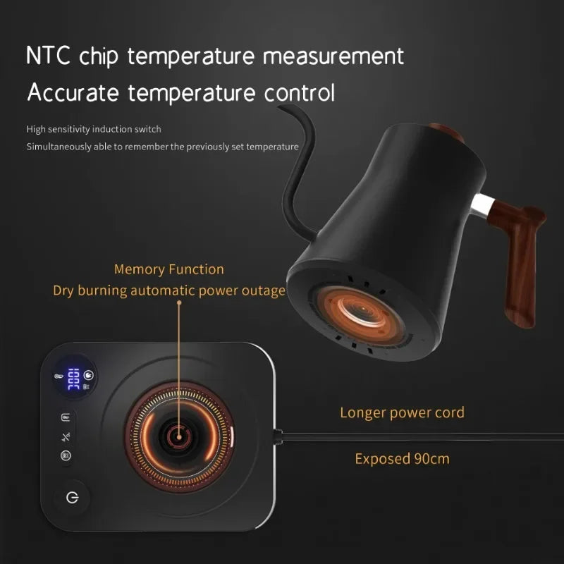 Electric Gooseneck Kettle 900ML Hand Brew Coffee Pot Smart Teapot Temperature Control Pot Rapid Heating Kettle 110v/220v Beauty World Shop