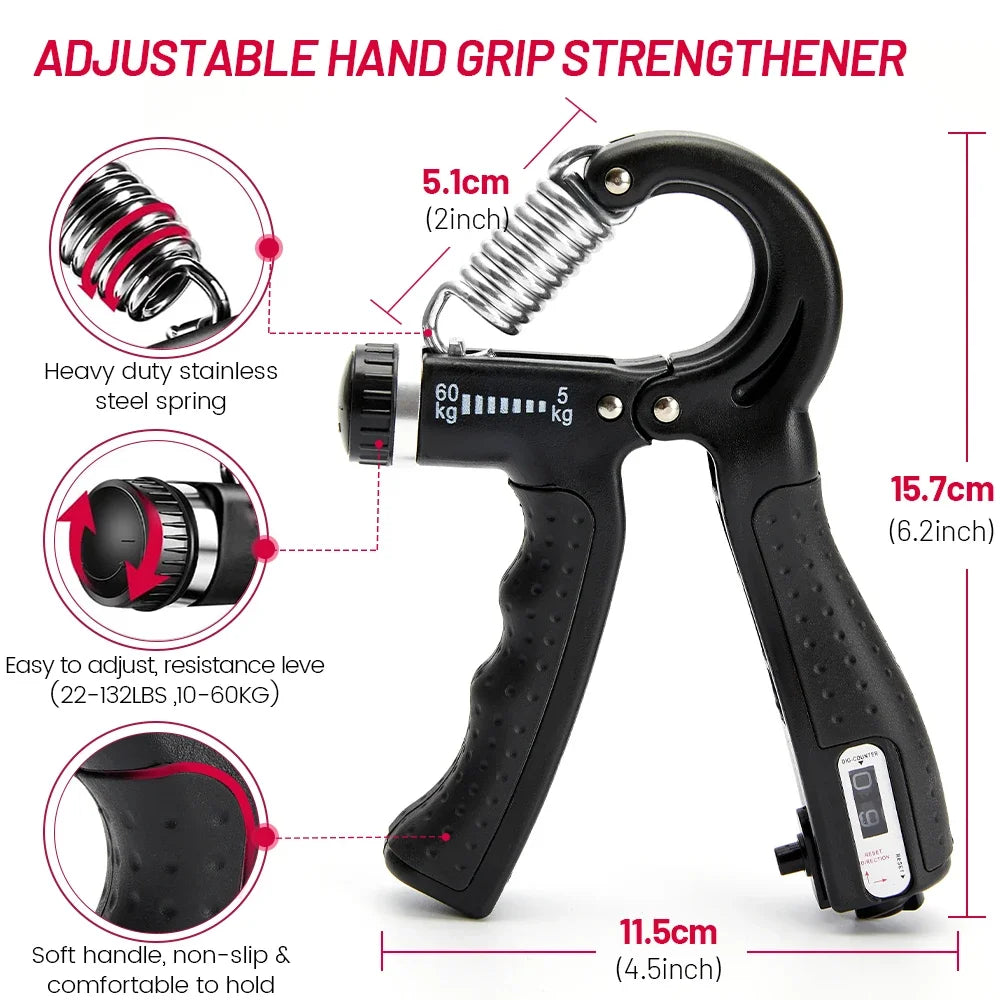 5-60kg Adjustable Hand Grip Strength Strengthener Trainer Full Set With Counter Wrist Forearm And Hand Exerciser For Muscle Beauty World Shop