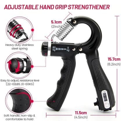 5-60kg Adjustable Hand Grip Strength Strengthener Trainer Full Set With Counter Wrist Forearm And Hand Exerciser For Muscle Beauty World Shop