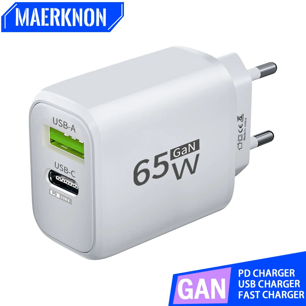USB Charger 65W GaN Type C Fast Charging PD Power Adapter Quick Charger 3.0 For iPhone 15 Xiaomi POCO Samsung Oneplus Beauty World Shop