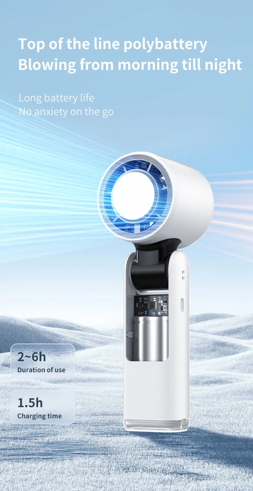 Handheld Portable Fan with Ice Cooler 4000mAh Rechargeable Pocket Fans Foldable Design LED Display 1-199-Speed Wind Cooling Fan