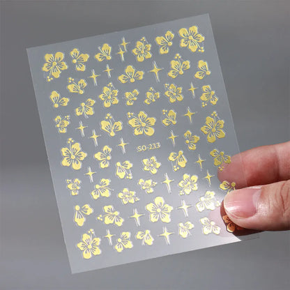 4pcs Hibiscus Flower Nail Art Sticker 3D White Pink Floral Decal Y2K Gold Silver Petal DIY Romantic Self-Adhesive Manicure Decor Beauty World Shop