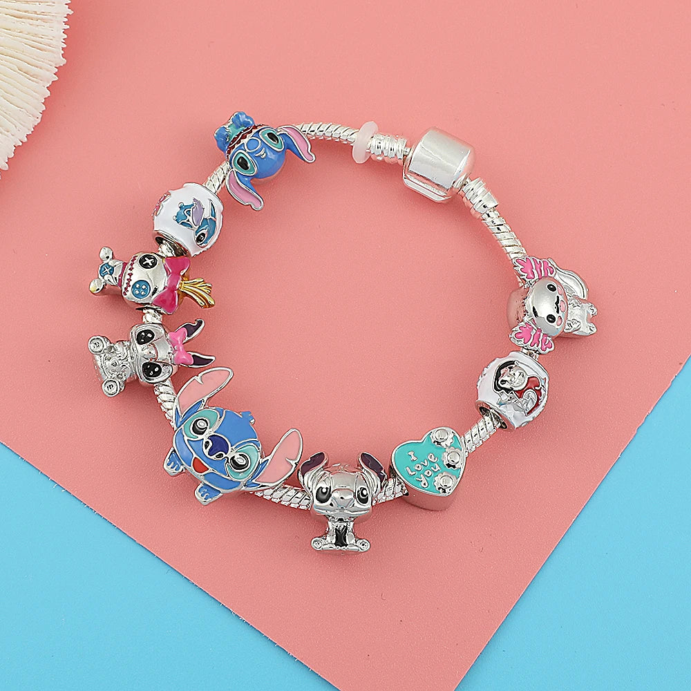 Disney Beaded Bracelet Lilo And Stitch Cartoon Cute Metal Charms Bangle DIY Beads Chain Jewelry Gifts Accessories For Women Kids Beauty World Shop