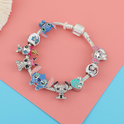 Disney Beaded Bracelet Lilo And Stitch Cartoon Cute Metal Charms Bangle DIY Beads Chain Jewelry Gifts Accessories For Women Kids Beauty World Shop