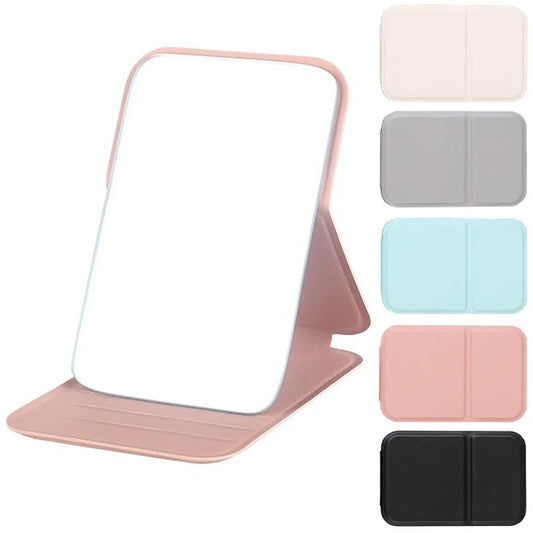 Desktop Makeup Mirror Solid Color PU Leather Simple Portable Handheld Makeup Mirror Foldable Student Compact Cute Pocket Mirror Beauty World Shop