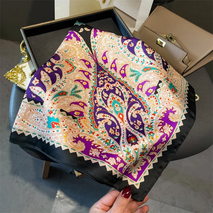 Luxury 2024 Silk Print Hair Scarf Women Floral Kerchief Neck Tie Hand Wrist Foulard Shawl Wraps Head Hijab Bandana Echarpe Beauty World Shop
