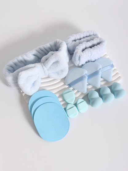 15Pcs Multi-Colored Fluffy Headband and Makeup Sponge Set-Sweet Style, Perfect Beauty Assistant Beauty World Shop