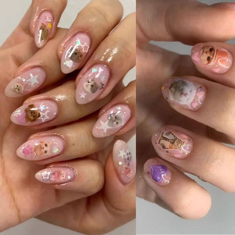 Lovely Dog Cat Animal Bunny 3D Korean Cartoon Scrawl Relief Self Adhesive Nail Art Stickers Cute Pretty Puppy Kitty Star Manicur Beauty World Shop