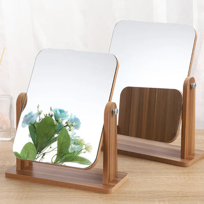 Dresser Vanity Makeup Mirror with Wood Stand, 360 Degree Rotating Compact Cosmetic Mirror, Portable Counter-top Mirror Bath Gift Beauty World Shop