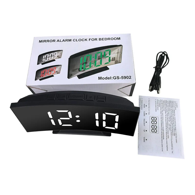 Electronic Alarm Clock Noiseless Design Digital LED Large Display Mirror Electronic Clock Digital Alarm Clock LED Mirror Clocks Beauty World Shop