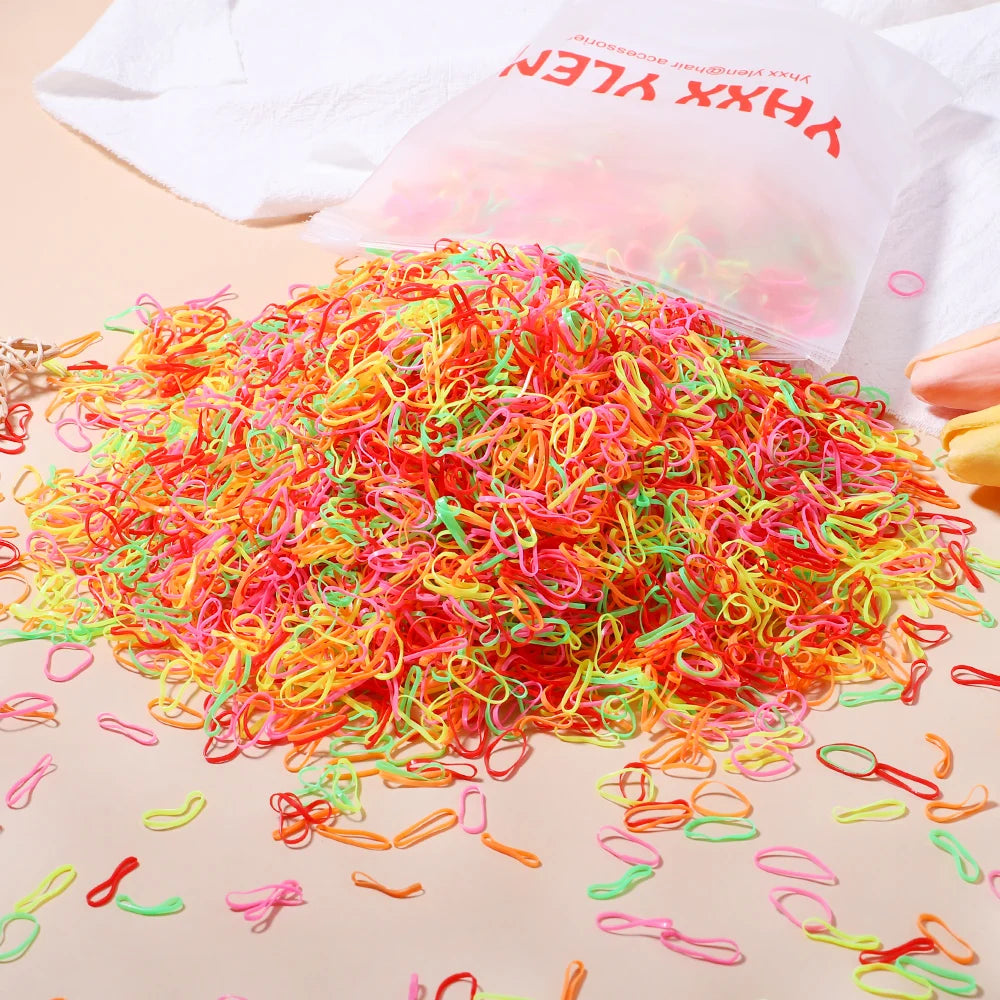 500/1000/2000pcs Girls Colourful Disposable Rubber Band Hair Ties Headband Children Ponytail Holder Bands Kids Hair Accessories Beauty World Shop