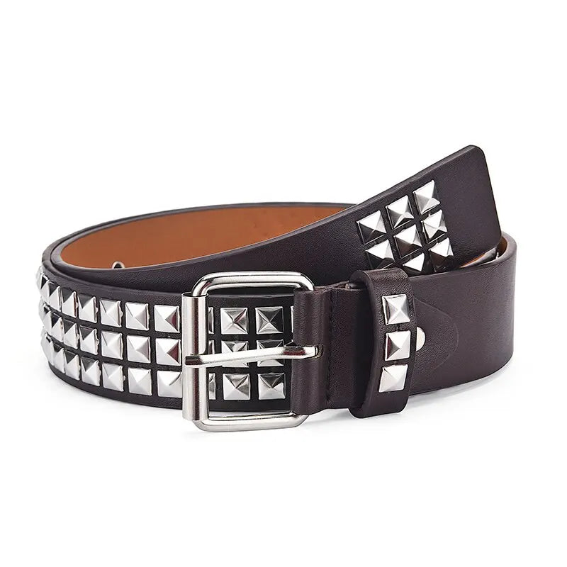 Fashion New Square Bead Rivet Belt Metal Pyramid Belt Men and Women Punk Hardware Jeans Belt Y2K Belt Designer Belt Women's Belt Beauty World Shop