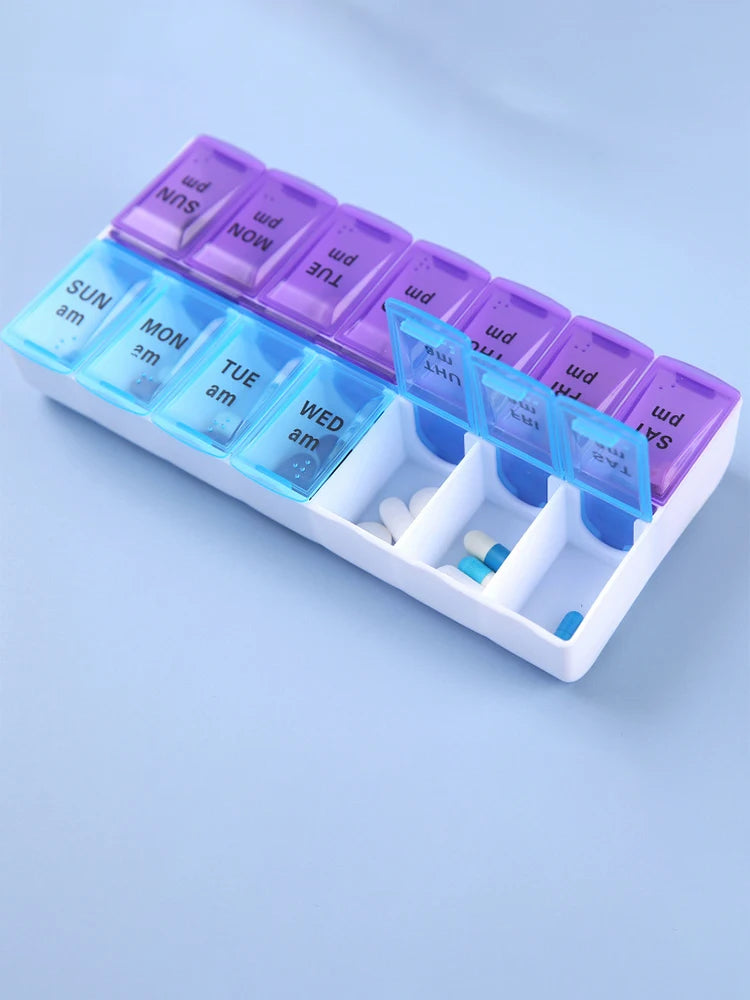 JUSTLANG Weekly 14 Grids 7 Days Pill Box Portable Travel  Cases Organizer Pill Container Storage Tablets Vitamin Medicine Beauty World Shop