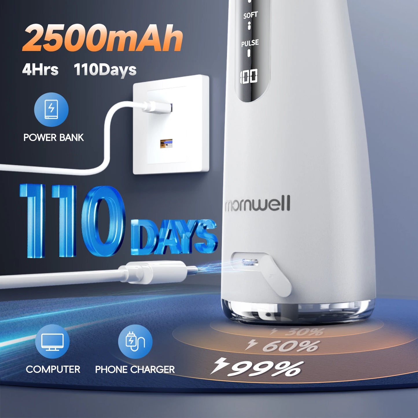 Mornwell 5032 Water Floss Sonic Water Flosser 270ML Tank Oral Teeth Whitening Home Appliance Teeth Cleaner Oral Water Jet Beauty World Shop