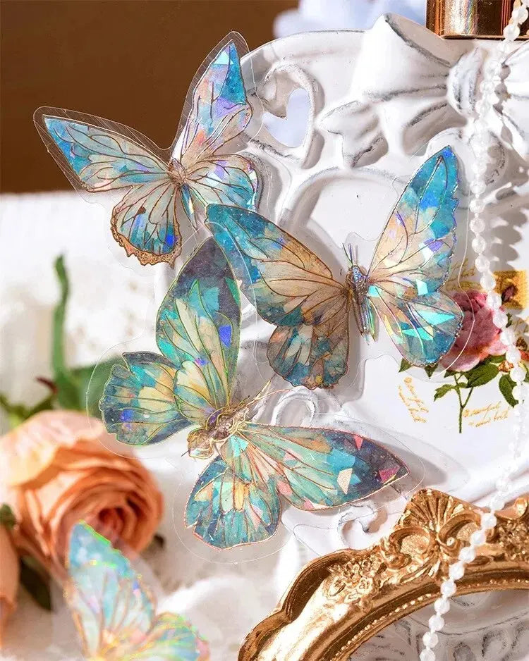 5Style 20pcs/pack INS Butterfly PET Sticker Pack Ice Crystal Laser Gold DIY Handbook Decoration 3D Scrapbook Beauty World Shop
