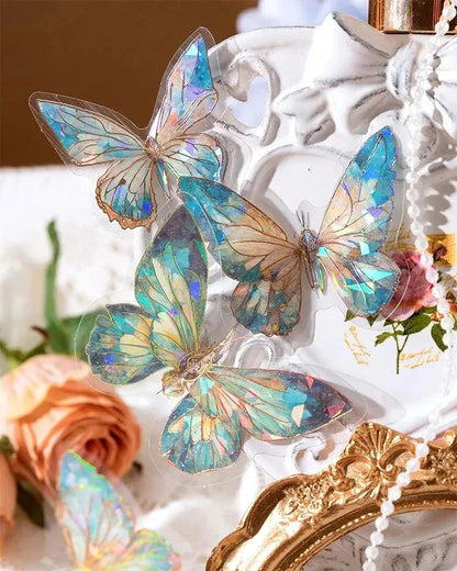 5Style 20pcs/pack INS Butterfly PET Sticker Pack Ice Crystal Laser Gold DIY Handbook Decoration 3D Scrapbook Beauty World Shop