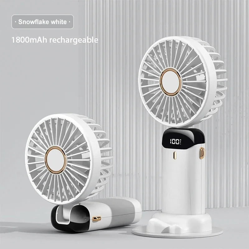 Handheld Mini Fan Foldable Portable Neck Hanging Fans 5 Speed USB Rechargeable Fan with Phone Stand and Display Screen 1800mAh Beauty World Shop