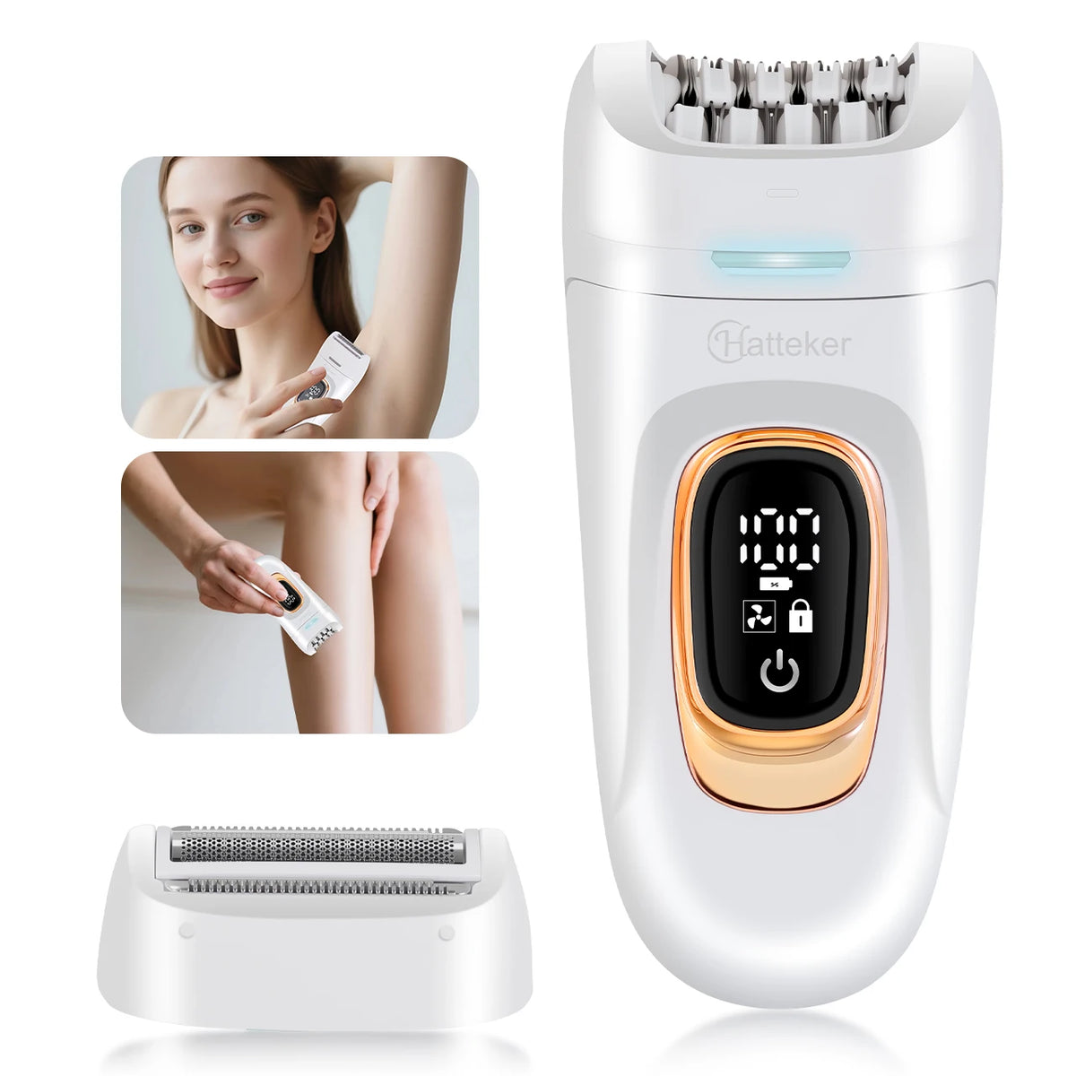 Hatteker 2-in-1 Epilator Hair Remover Leg Body Portable Lady Shaver Hair Removal Tool Underarms Facial Clipper for Women IPX7 Beauty World Shop