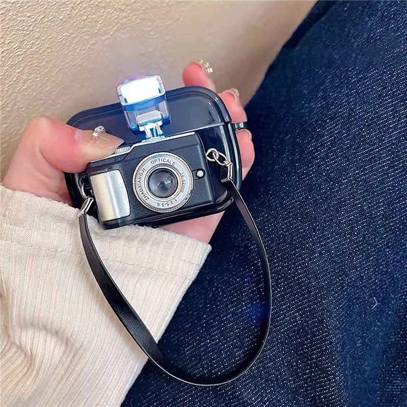 Camera Earphone Case with Strap for Apple Airpods 3 2 1 Pro 3 Pro2 Soft Silicone Headphone Cover for Air Pods 4 2024 Generation