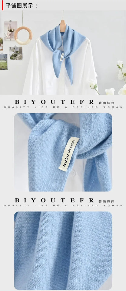 100% Australian Wool Knitted Triangle Scarf Shawl Women's Autumn  Winter Warm Neck Protection Scarf Decorative  Small Scarf Beauty World Shop