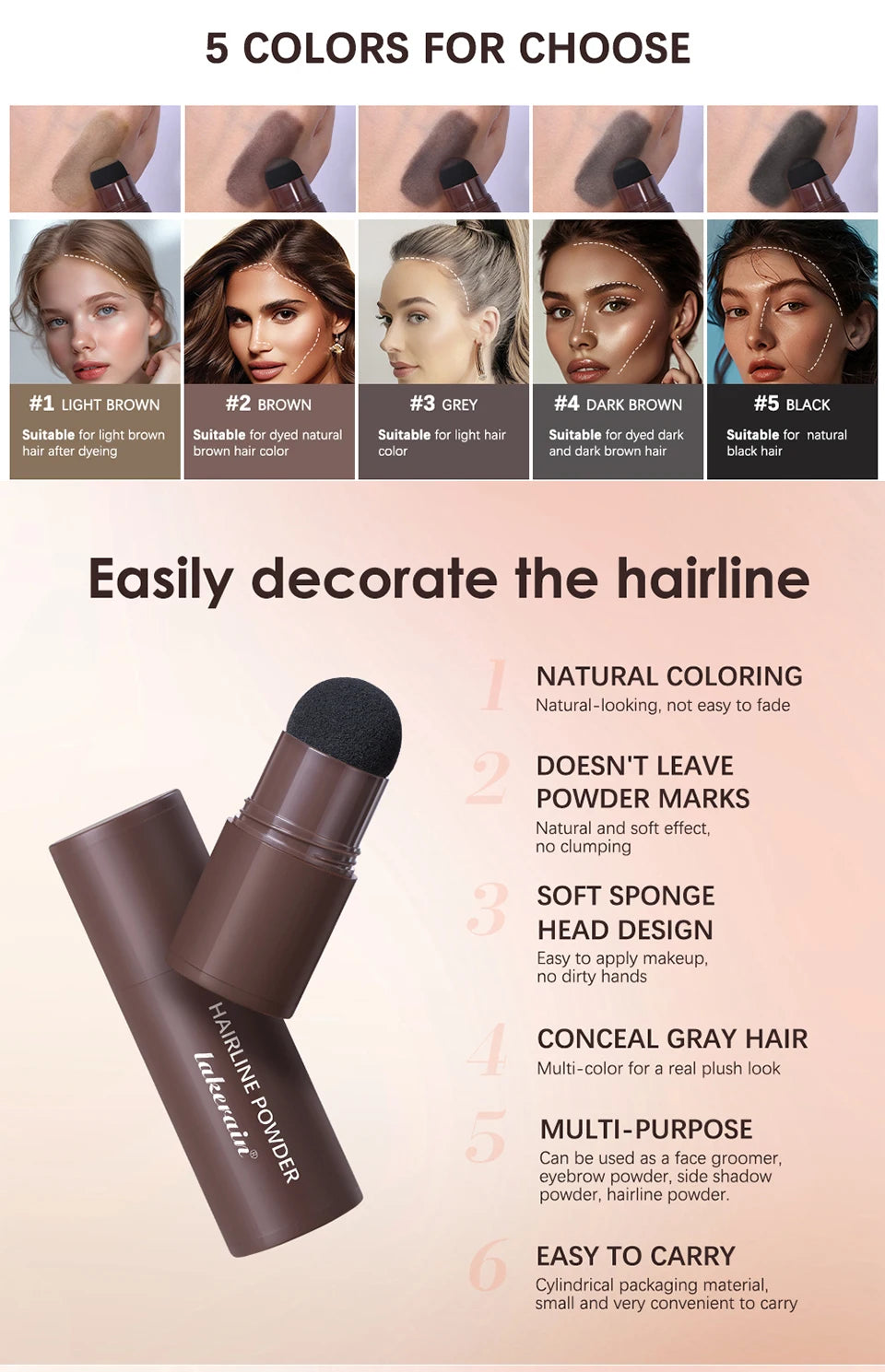 Waterproof Hairline & Root Concealer Pen – Instant Grey Coverage with Easy Blend Powder Stick for Normal Hair Beauty World Shop