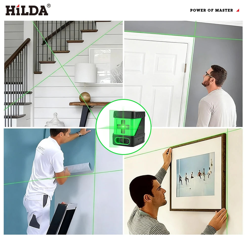 HILDA 2 Lines Laser Level Self Levelling Green Beams Laser Horizontal Vertical Cross Line Mini Laser Level Beauty World Shop