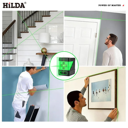HILDA 2 Lines Laser Level Self Levelling Green Beams Laser Horizontal Vertical Cross Line Mini Laser Level Beauty World Shop