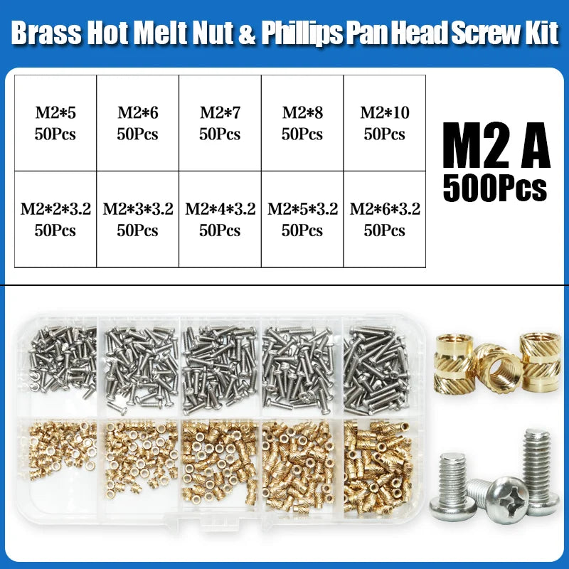 Heat Set Thread Brass Insert Nut and Bolt M2 M3 M4 Soldering Iron Tip Copper Insertion Nut Machine Screw Kit Inserts 3d Printer Beauty World Shop