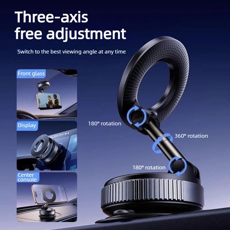 Upgraded Foldable Magnetic Car Phone Holder – N52 Magnet, 360° Rotatable, Dashboard Suction Cup, ABS, with Wrench & Mount Pad Beauty World Shop