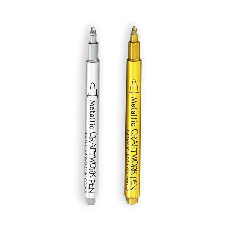 2/1Pc Brush Metallic Marker Pens Gold Silver Color Permanent Art Marker For Manga Crafts Scrapbooking School Stationery Supplies Beauty World Shop