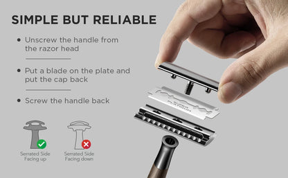 Double Edge Safety Razor, Zinc Alloy Handle Razor with 5 Swiss Stainless Steel Blades, Heavy Duty Eco-Friendly Razor f Beauty World Shop