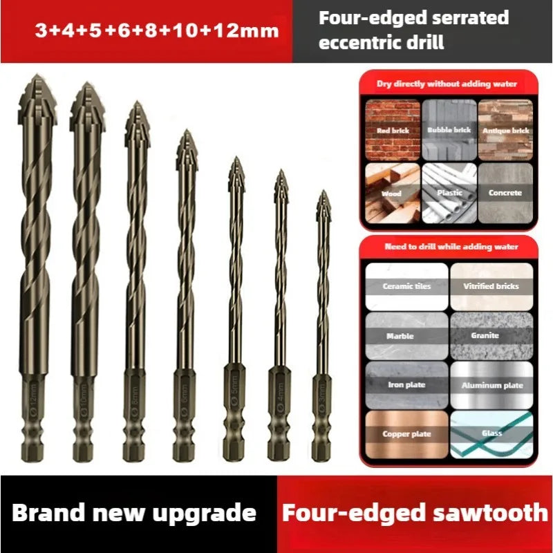 High-Four-edged serrated eccentric drill for dry drilling of ceramic tiles, glass, marble, concrete, stainless steel drill bits Beauty World Shop