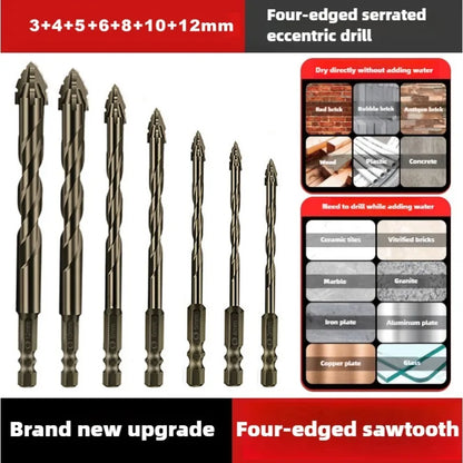 High-Four-edged serrated eccentric drill for dry drilling of ceramic tiles, glass, marble, concrete, stainless steel drill bits Beauty World Shop