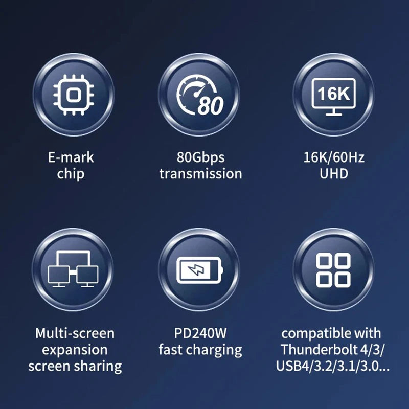 PD 240w USB C To USBC Thunderbolt 5 Full-function Data Cable Fast Charging 16K 60Hz Video Output Functional 80Gbps Transmission Beauty World Shop