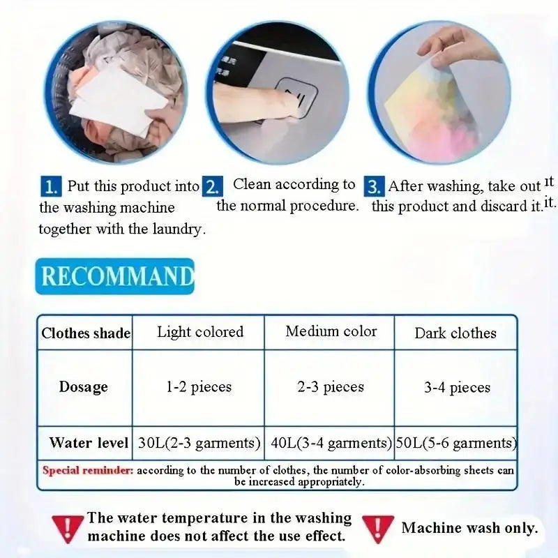 50Color Dye-Resistant Cloth for Laundry，No Chemical Composition，Mixed Laundry Anti-Penetration and Fade Protection，Universal Was Beauty World Shop