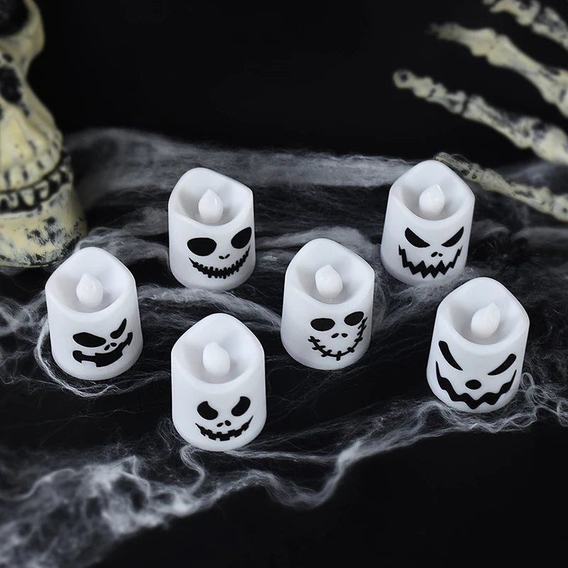 6pcs Halloween Led Ghost Pumpkin Candle Light Glowing Lamp Halloween Party Home Bar Decoration Haunted House Horror Props Beauty World Shop