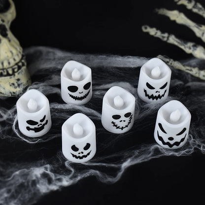 6pcs Halloween Led Ghost Pumpkin Candle Light Glowing Lamp Halloween Party Home Bar Decoration Haunted House Horror Props Beauty World Shop