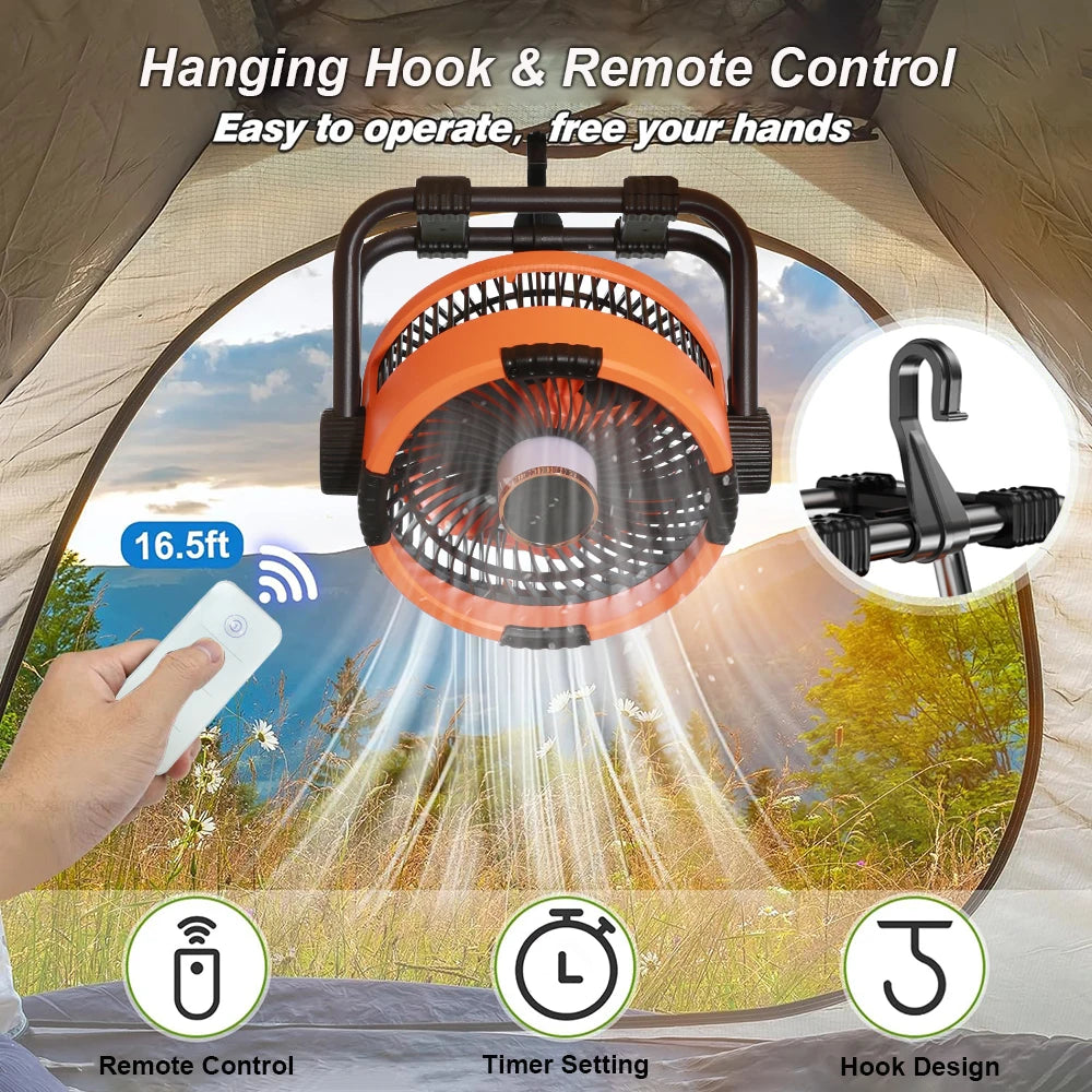 Camping Fan 20000mAh Rechargeable Portable Outdoor Camping Fan Air Circulators Wireless Tent Ceiling Fans with Hook and Light Beauty World Shop