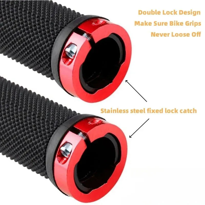 Bicycle Rubber Grips Alloy Lock Non-Slip Rubber Bicycle Handlebar Grips Double Aluminum Lock on Locking Bicycle Handlebar Grips Beauty World Shop