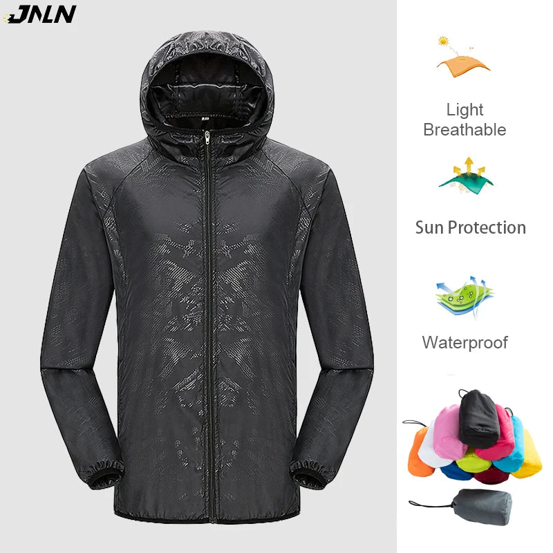 JNLN Men Women Waterproof Hiking Jackets Quick Dry Camping Windbreaker Unisex Outdoor Trekking Raincoat Anti UV Packable Clothes Beauty World Shop