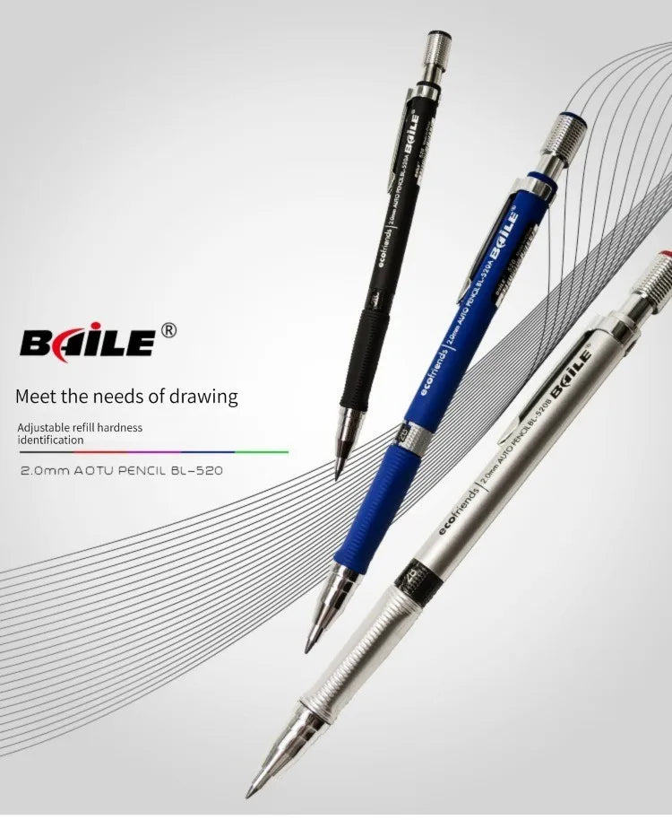 Mechanical Pencil Set 2.0 mm with 2B Black/Colors Lead Refill For Writing Sketching Art Drawing Painting School Automatic Pencil Beauty World Shop