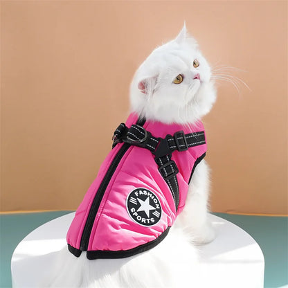 Thick and Warm Waterproof Pet Clothes Dog and Cat Cotton Coats Winter Chest and Back Cat Cotton Vests Dog Supplies