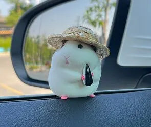 Cute Hamster with Straw Hat Car Ornament,Car Decoration Auto Interior Dashboard Accessories Beauty World Shop