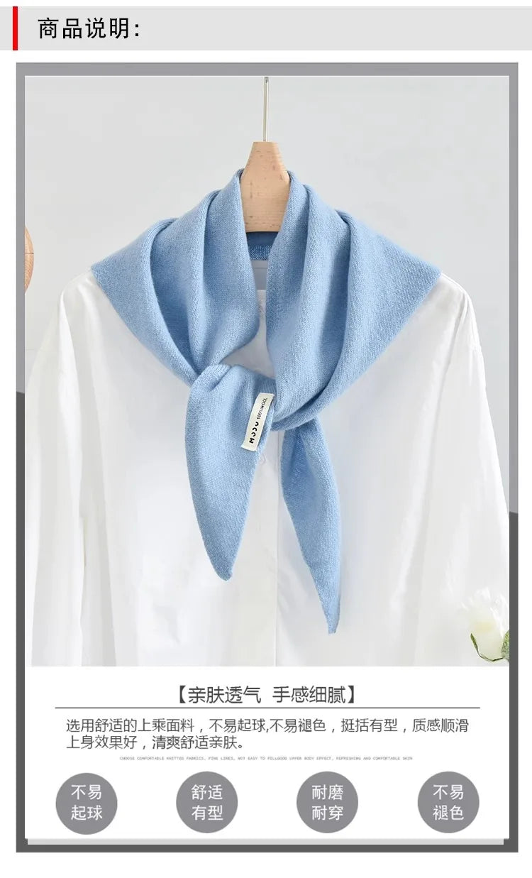 100% Australian Wool Knitted Triangle Scarf Shawl Women's Autumn  Winter Warm Neck Protection Scarf Decorative  Small Scarf Beauty World Shop
